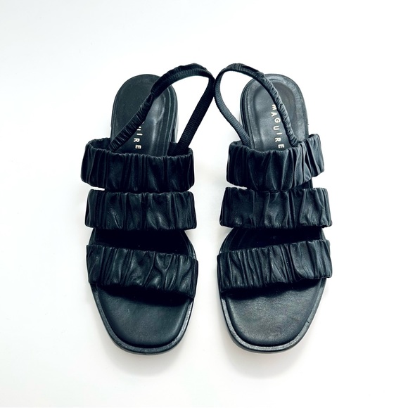 Maguire Ruched Strap Sandals Slingback Block Heels Mule Black Size 37 Spain 6 US - Picture 1 of 4